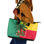 Benin Christmas Leather Tote Bag Palm Tree Dolls and Red Yellow Green Festive - African Pride