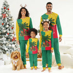Benin Christmas Pajama Set Palm Tree Dolls and Red Yellow Green Festive - African Pride