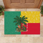 Benin Christmas Rubber Doormat Palm Tree Dolls and Red Yellow Green Festive - African Pride