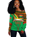 Burkina Faso Heritage Off Shoulder Sweater Tribal Spears and National Emblem - African Pride