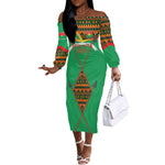Burkina Faso Heritage Off The Shoulder Long Sleeve Dress Tribal Spears and National Emblem - African Pride