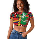 Burkina Faso Raglan Cropped T shirt Kente Flag Red Green Blue Geometric - African Pride
