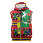 Burkina Faso Sleeveless Zip Hoodie Kente Flag Red Green Blue Geometric - African Pride