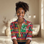Burkina Faso Women Casual Shirt Kente Flag Red Green Blue Geometric - African Pride