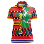 Burkina Faso Women Polo Shirt Kente Flag Red Green Blue Geometric - African Pride