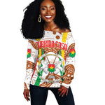 Burkina Faso Rising Horse Off Shoulder Sweater Golden Harvest and National Pride - African Pride