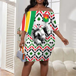 Burkina Faso Off Shoulder Short Dress Red Green Black Geometric - African Pride