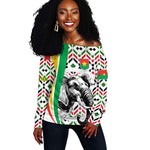 Burkina Faso Off Shoulder Sweater Red Green Black Geometric - African Pride