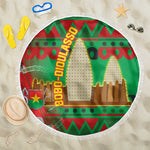 Burkina Faso Beach Blanket Tribal Design and Bobo Dioulasso Landmark - African Pride