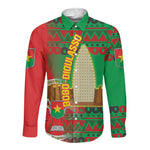 Burkina Faso Long Sleeve Button Shirt Tribal Design and Bobo Dioulasso Landmark - African Pride