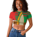 Burkina Faso Raglan Cropped T shirt Tribal Design and Bobo Dioulasso Landmark - African Pride