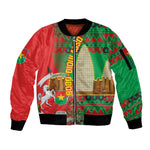 Burkina Faso Sleeve Zip Bomber Jacket Tribal Design and Bobo Dioulasso Landmark - African Pride