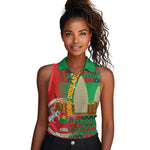 Burkina Faso Women Sleeveless Polo Shirt Tribal Design and Bobo Dioulasso Landmark - African Pride