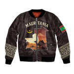 Mauritania Bomber Jacket - Desert Sunset Camel Silhouette and Flag Accents