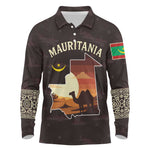 Mauritania Long Sleeve Polo Shirt - Desert Sunset Camel Silhouette and Flag Accents