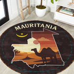 Mauritania Round Carpet - Desert Sunset Camel Silhouette and Flag Accents