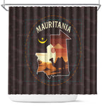Mauritania Shower Curtain - Desert Sunset Camel Silhouette and Flag Accents
