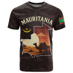 Mauritania T shirt - Desert Sunset Camel Silhouette and Flag Accents