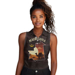 Mauritania Women Sleeveless Polo Shirt - Desert Sunset Camel Silhouette and Flag Accents