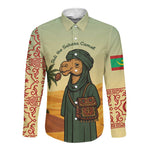 Mauritania Long Sleeve Button Shirt - Sidi the Sahara Camel Cartoon and Desert Caravan Design