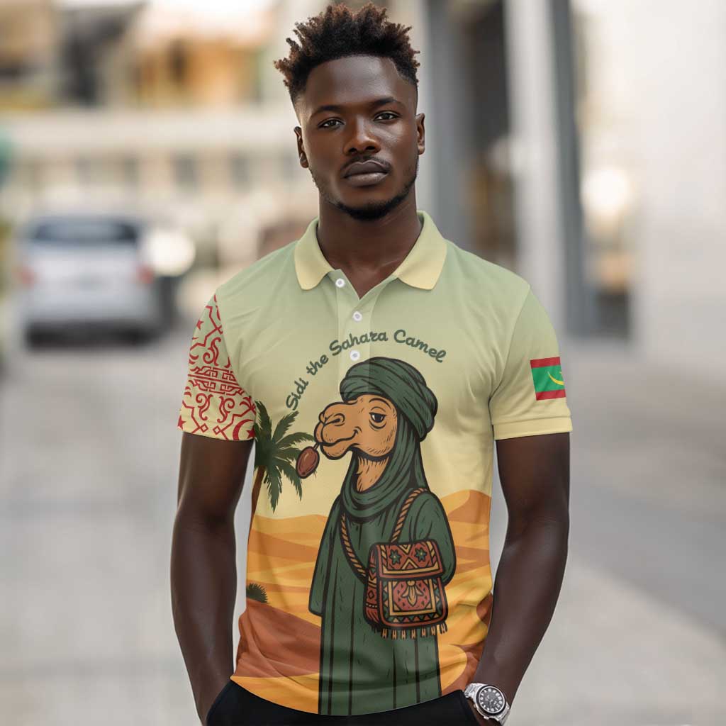 Mauritania Polo Shirt - Sidi the Sahara Camel Cartoon and Desert Caravan Design