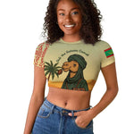 Mauritania Raglan Cropped T shirt - Sidi the Sahara Camel Cartoon and Desert Caravan Design