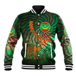 Mauritania Baseball Jacket - Green Tie Dye Camel and Crescent Moon Flag Design