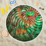 Mauritania Beach Blanket - Green Tie Dye Camel and Crescent Moon Flag Design
