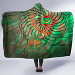 Mauritania Hooded Blanket - Green Tie Dye Camel and Crescent Moon Flag Design