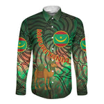 Mauritania Long Sleeve Button Shirt - Green Tie Dye Camel and Crescent Moon Flag Design
