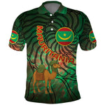 Mauritania Polo Shirt - Green Tie Dye Camel and Crescent Moon Flag Design