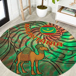 Mauritania Round Carpet - Green Tie Dye Camel and Crescent Moon Flag Design