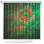 Mauritania Shower Curtain - Green Tie Dye Camel and Crescent Moon Flag Design