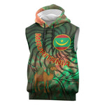Mauritania Sleeveless Hoodie - Green Tie Dye Camel and Crescent Moon Flag Design - African Pride