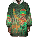 Mauritania Wearable Blanket Hoodie - Green Tie Dye Camel and Crescent Moon Flag Design