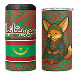 Mauritania 4 in 1 Can Cooler Tumbler - Cute Fennec Fox and Arabic Calligraphy Desert Design