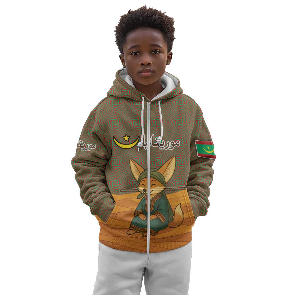 Mauritania Kid Hoodie - Cute Fennec Fox and Arabic Calligraphy Desert Design