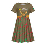 Mauritania Kid Short Sleeve Dress - Cute Fennec Fox and Arabic Calligraphy Desert Design