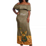 Mauritania Off Shoulder Maxi Dress - Cute Fennec Fox and Arabic Calligraphy Desert Design