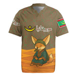 Mauritania Rugby Jersey - Cute Fennec Fox and Arabic Calligraphy Desert Design