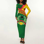 Guinea Bissau Long Sleeve Bodycon Dress Green Yellow Red Swirl - African Pride