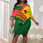 Guinea Bissau Off Shoulder Short Dress Green Yellow Red Swirl - African Pride