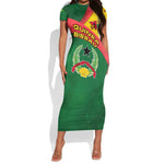 Guinea Bissau Short Sleeve Bodycon Dress Green Yellow Red Swirl - African Pride