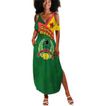 Guinea Bissau Summer Maxi Dress Green Yellow Red Swirl - African Pride