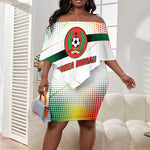 Guinea Bissau Off Shoulder Short Dress White Green Red Gradient - African Pride