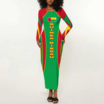 Guinea Bissau Long Sleeve Bodycon Dress Red Green Yellow Stripe Design and Black Star - African Pride