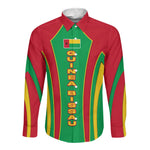Guinea Bissau Long Sleeve Button Shirt Red Green Yellow Stripe Design and Black Star - African Pride