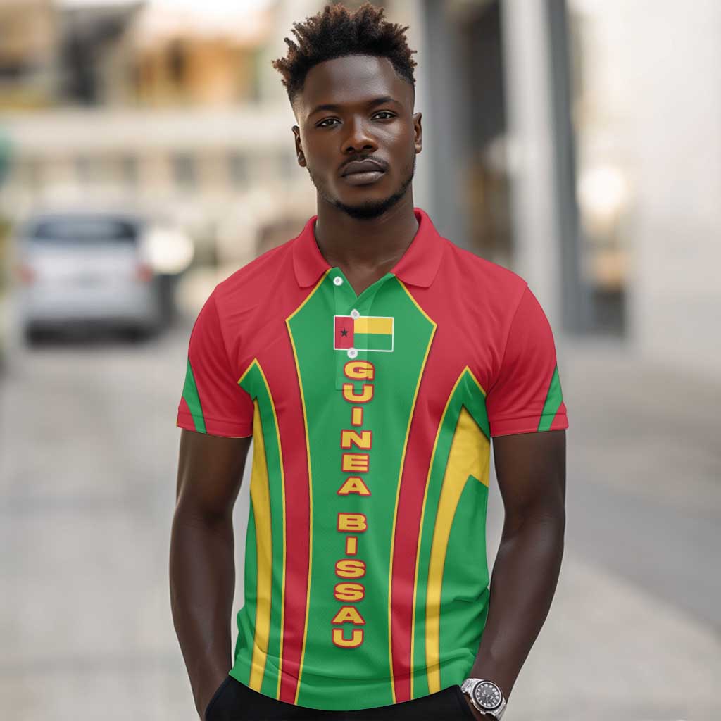 Guinea Bissau Polo Shirt Red Green Yellow Stripe Design and Black Star - African Pride