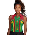 Guinea Bissau Women Sleeveless Polo Shirt Red Green Yellow Stripe Design and Black Star - African Pride