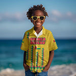 Guinea Bissau Kid Hawaiian Shirt Yellow Tribal Geometric Design and National Flag - African Pride